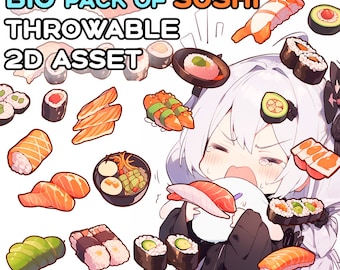 Sushi Streamer Assets – 33 Transparent PNGs (Digital Download)