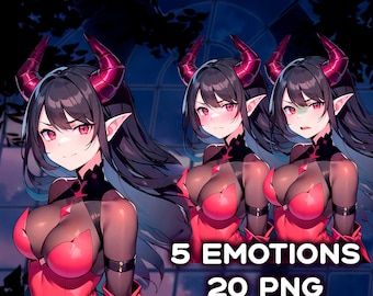 Chica demonio súcubo PNGTuber / Pngtuber femenina / Lista para usar / Avatar de Twitch / 5 emociones/