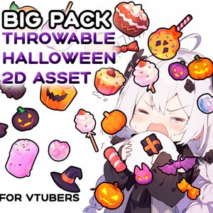 Puede incluir: Un gran paquete de activos de Halloween 2D para Vtubers. Los activos incluyen una variedad de artículos espeluznantes y lindos, como calabazas, dulces, murciélagos y fantasmas. Los activos son perfectos para agregar un toque de diversión de Halloween a tus transmisiones.