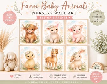 Farm Baby Animals Nursery Art Set, Neutral Watercolor Prints (Digital Download)