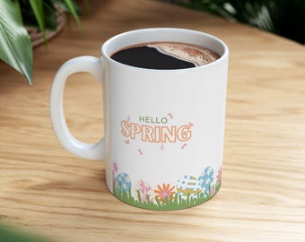 Hallo lente ontwerpmok - 11oz - lentemok - bloemenmok - cadeaumok voor de lente - bloemontwerp koffiemok