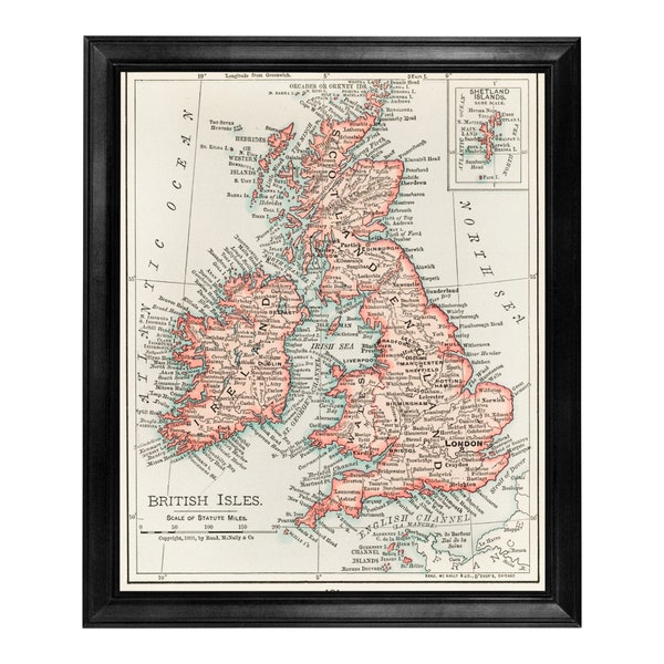 Antique Map of The British Isles, Ireland, Scotland, Wales, England, c.1900, Map of the United Kingdom, Antique Map of Great Britain