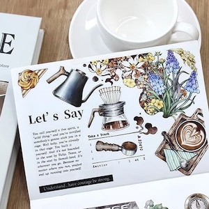 Coffee Break Shop Cafe House Hand-drawing Illustration Washi PET Tape ｜ Stationery Journal Supplies Collage Scrapbooking Notebook Planner