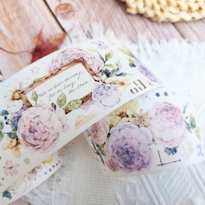 Blossom Treasure Flower Floral rose violet pastel vintage rétro hortensia aquarelle Washi PET ruban adhésif papeterie journal scrapbooking planificateur