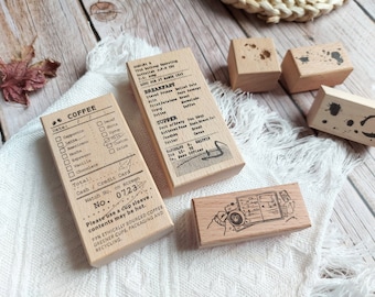 Coffee Breakfast Order Receipt Record Tea Stain Journal Hand-drawing Rubber Stamps – Stationery Journal Scrapbooking Planner