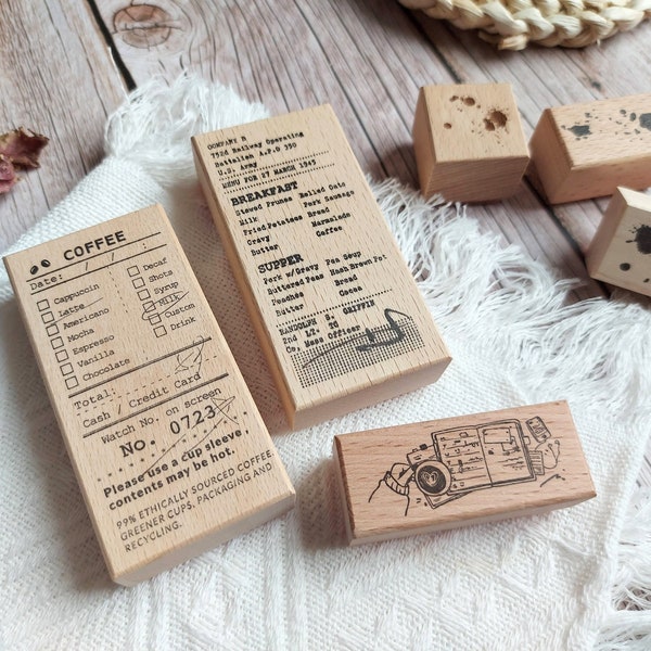 Coffee Breakfast Order Receipt Record Tea Stain Journal Hand-drawing Rubber Stamps ｜ Stationery Journal Scrapbooking Planner