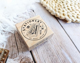Stationery Pencil Case Box Ink Fountain Pen illustration Wood-Mounted Rubber Stamp – Stationery Journal Supplies Scrapbooking DIY Planner