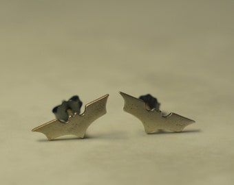 Sterling Silver Batman-Inspired Earrings, Bat Silver Studs, Pierced Gothic Jewelry, Unisex Gift for Men and Women