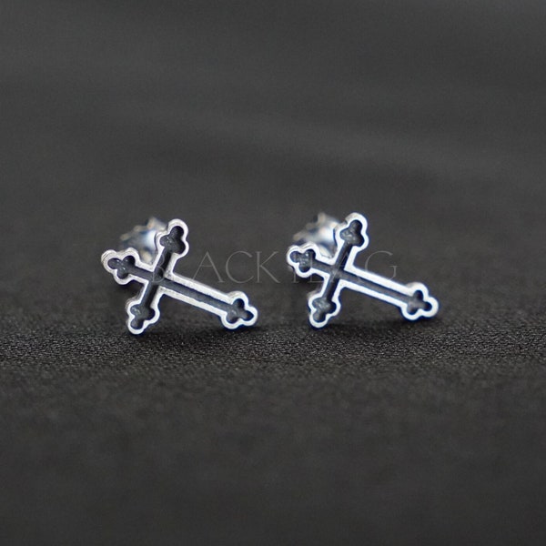 Sterling Silber Gothic Kreuz Ohrstecker, minimalistischer religiöser Schmuck, dunkles ästhetisches Zubehör, Unisex Gothic Schmuck Geschenk