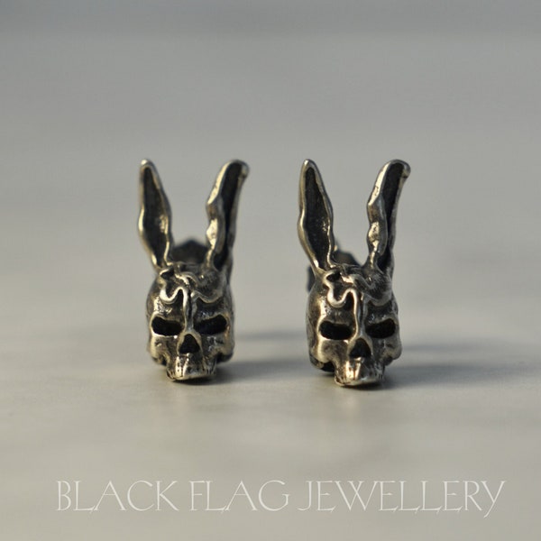 Silver Rabbit Skull Earrings - 925 Sterling Silver Rabbit Ears Skull Earrings, Gothic Jewelry, Punk and Emo Gift for Him/ Her Steampunk