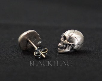 Silver Skull Earrings - 925 Sterling Silver Skull Stud Earrings, Gothic Jewelry, Perfect for a Edgy & Punk Fashion Statement, Emo Jewelry