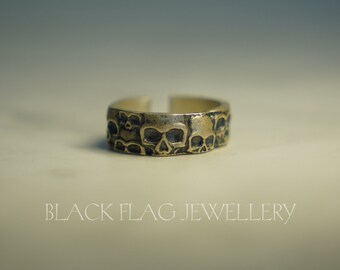 Sterling Silver Skull Ring - Adjustable 925 Silver Skeleton Ring, Gothic Jewelry Gift for Him/ Her