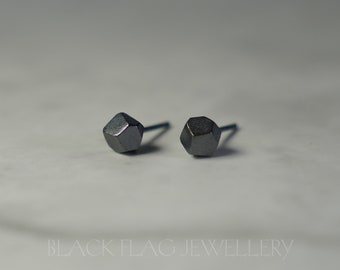 Sterling Silver Geometric Earrings, Oxidized Pentagonal Studs Minimalist Geometry Gothic Jewelry Unique Artisan Crafted Silver Earrings