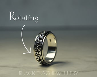 Rotating Sterling Silver Celtic Knot Ring | Spinning Weave Pattern Band | Artisan Crafted Stress Relief Jewelry Gift for Men