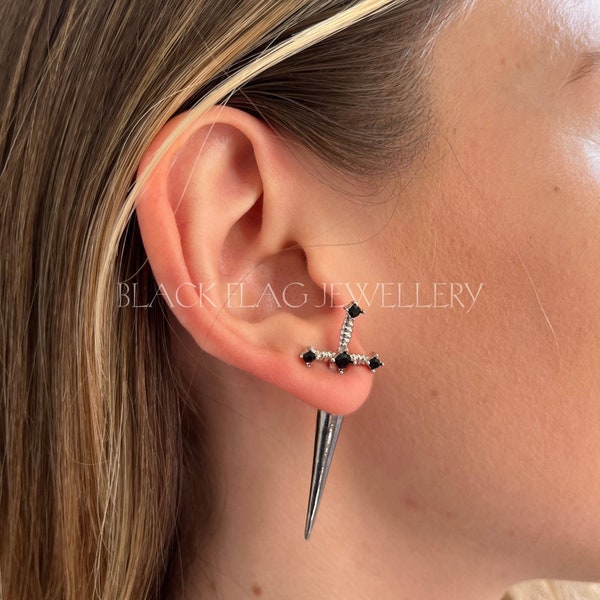 Gothic Sword Earrings | Grunge E-Girl Aesthetic | Secure Push Back | Two-Piece Emo Dagger Earrings Set | A Pair of Swords, Gothic Gift