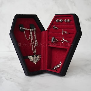 Coffin Jewelry Box | Black Gothic Coffin Jewelry Box | Gothic Jewelry | Black Coffin Jewellery Box with Premium Red Velvet Lined Interior