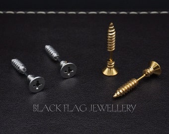 Nail & Screw Stud Earrings - Stainless Steel, Industrial-Inspired, Hypoallergenic Unisex Pair, Ideal for Punk Style