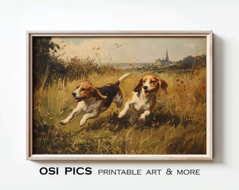 Vintage Beagle Painting, Rustic Beagle Portrait, Beagle Lover Gift, Antique Dog Print, Cabin Decor, Digital Download, Printable Wall Art