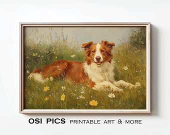 Vintage Collie Painting, Antique Border Collie Print, Collie Portrait, Farmhouse Decor, Dog Lover Gift, Printable Wall Art, Digital Download
