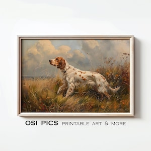 Vintage Setter Painting, English Setter Print, Cabin Decor, Hunting Dog Art, Antique Oil Painting, Digital Download, Printable Wall Art