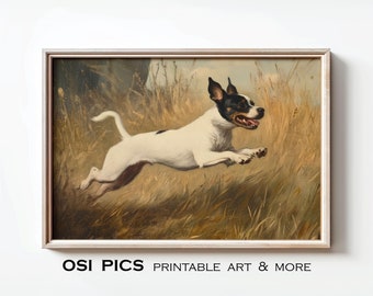 Vintage Rat Terrier Painting, Rustic Rat Terrier Print, Antique Hunting Dog Art, Farmhouse Decoration, Digital Download, Printable Wall Art