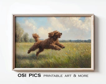 Vintage Spaniel Painting, Rustic Irish Water Spaniel Print, Antique Dog Portrait, Farmhouse Decor, Digital Download, Printable Wall Art