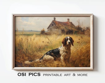 Vintage Spaniel Painting | Old Dog Print | Farmhouse Decor | Rustic Fine Art | Spaniel Lover Gift | Instant Download | Printable Wall Art