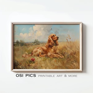 Vintage Cocker Spaniel Painting, Old Dog Print, Farmhouse Decor, Rustic Fine Art, Spaniel Lover Gift, Instant Download, Printable Wall Art