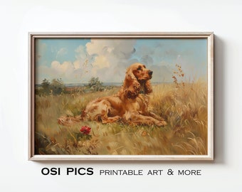 Vintage Cocker Spaniel Painting, Old Dog Print, Farmhouse Decor, Rustic Fine Art, Spaniel Lover Gift, Instant Download, Printable Wall Art