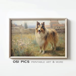 Vintage Collie Painting | Old Dog Print | Farmhouse Decor | Rustic Fine Art | Rough Collie Lover | Instant Download | Printable Wall Art