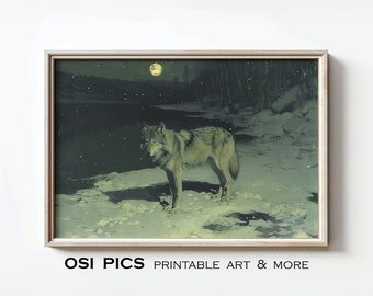 Vintage Wolf Gemälde | Antike Tierportrait | Alter Wolf Druck | Bauernhaus Gemälde | Sofortdownload | Druckbare Kunst | Wolf-Liebhaber-Geschenk