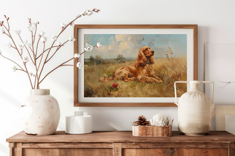 Vintage Cocker Spaniel Painting, Old Dog Print, Farmhouse Decor, Rustic ...
