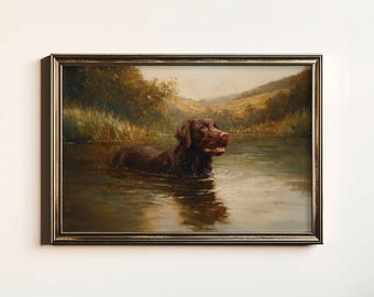 Vintage Schokolade Labrador Retriever Gemälde, Rustikale Labrador Retriever Wand-Dekor, Antike Hund Druck, digitaler Download, druckbare Wandkunst