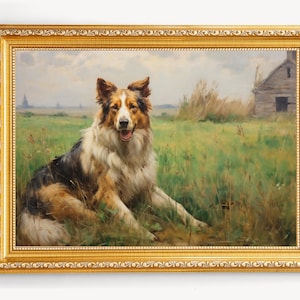 Vintage Collie Painting | Old Dog Print | Farmhouse Decor | Rustic Fine Art | Rough Collie Lover | Instant Download | Printable Wall Art