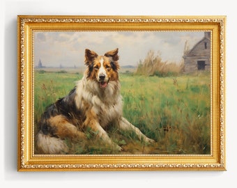 Pittura vintage Collie / Stampa di vecchio cane / Arredamento della fattoria / Arte rustica / Amante del Collie grezzo / Download istantaneo / Arte della parete stampabile