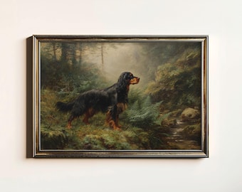 Vintage Gordon Setter Painting, Rustic Gordon Setter Print, Antique Scottish Hunting Dog Wall Decor, Digital Download, Printable Wall Art