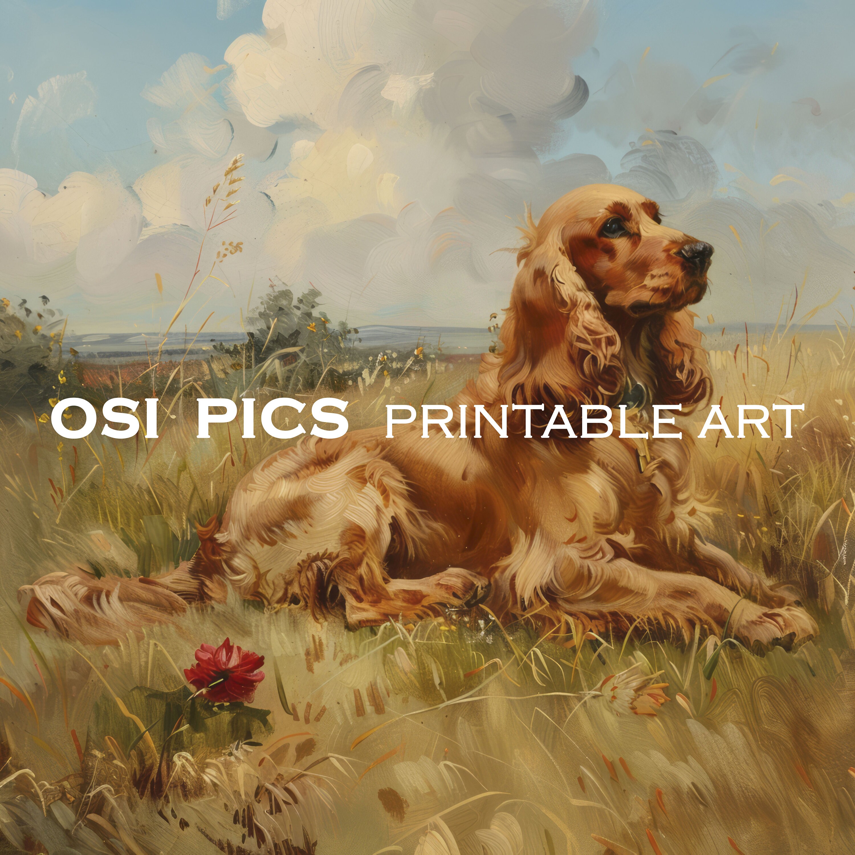 Vintage Cocker Spaniel Painting, Old Dog Print, Farmhouse Decor, Rustic ...