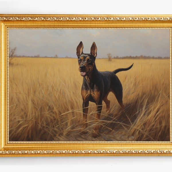 peinture Pinscher vintage | Impression de vieux chien | Décor de ferme | Beaux-Arts rustiques | Cadeau d'amant Pinscher | Téléchargement instantané | Art mural imprimable