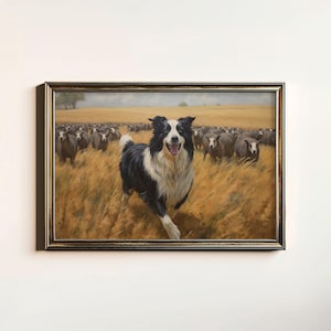 Vintage Border Collie Painting | Old Dog Print | Farmhouse Decor | Rustic Fine Art | Dog Lover Gift | Instant Download | Printable Wall Art