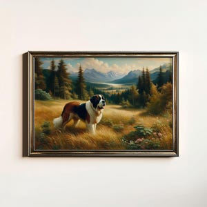 Saint Bernard Painting | Saint Bernard Print | Farmhouse Decor | Rustic Fine Art | Dog Lover Gift | Instant Download | Printable Wall Art