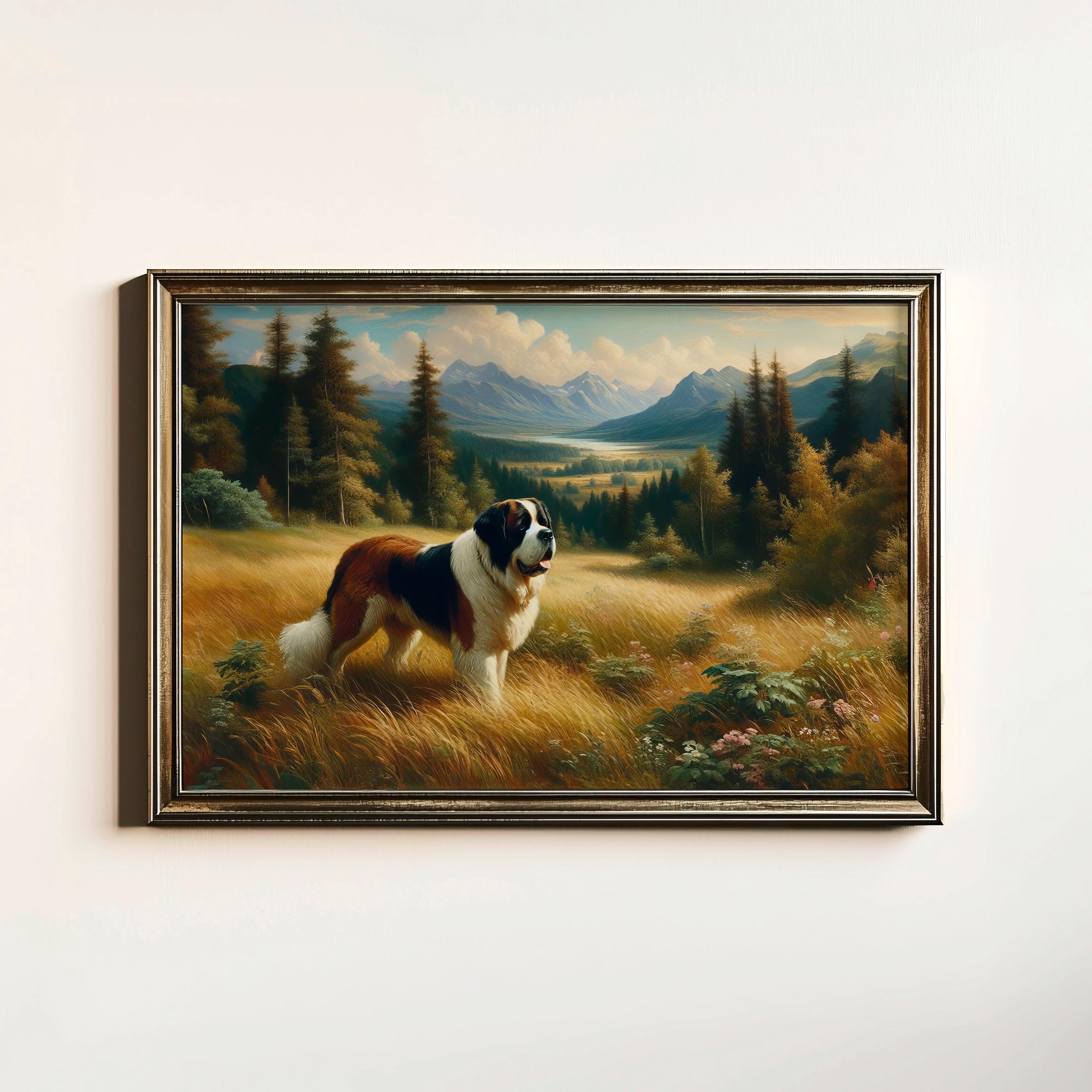 Saint Bernard Painting | Saint Bernard Print | Farmhouse Decor | Rustic Fine Art | Dog Lover Gift | Instant Download | Printable Wall Art