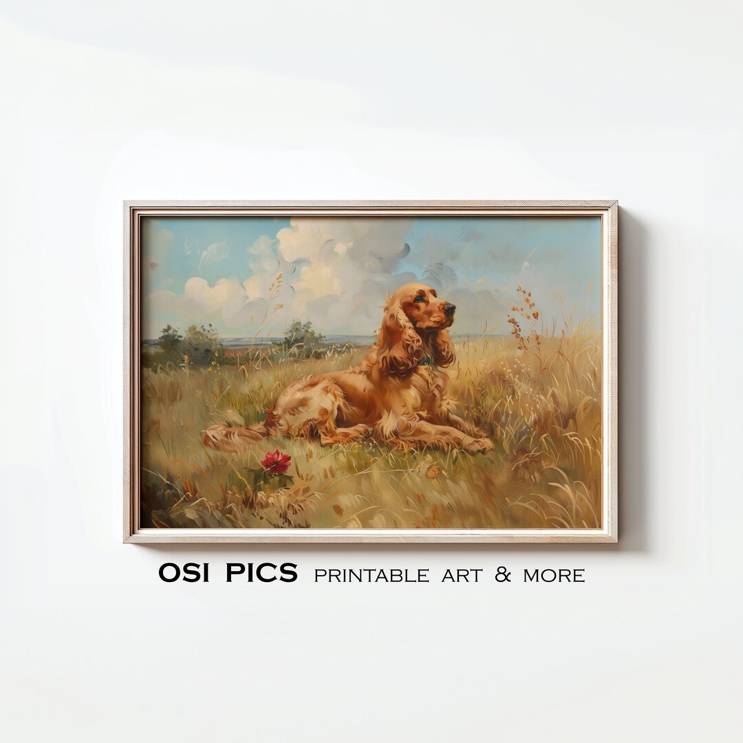 Vintage Cocker Spaniel Painting, Old Dog Print, Farmhouse Decor, Rustic ...