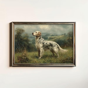 Vintage English Setter Painting, Rustic Lawerack Print, Antique Blue Belton English Setter Decor, Digital Download, Printable Wall Art
