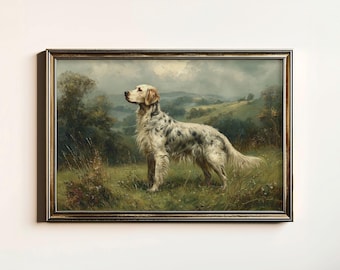 Cuadro vintage de setter inglés, impresión rústica de Lawerack, decoración antigua de setter inglés Belton azul, descarga digital, arte mural imprimible