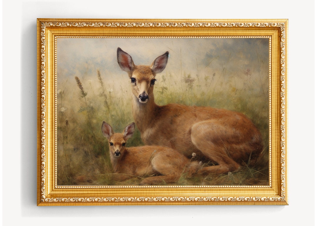 Vintage Roe Deer Painting Old Roe Deer Print Farmhouse Decor Rustic ...