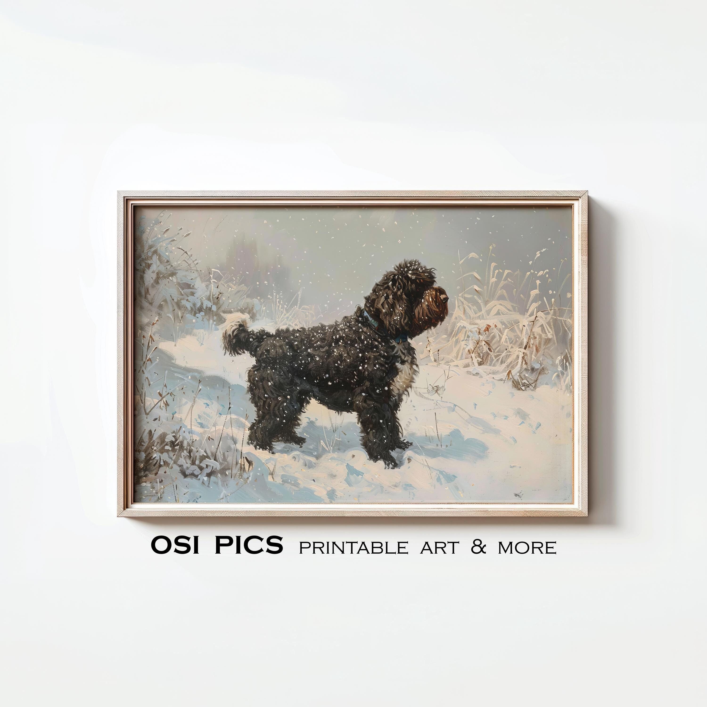 Vintage Water Dog Painting, Rustic Portuguese Water Dog Print, Antique Dog Portrait, Farmhouse Decor, Printable Wall Art, Digital Download