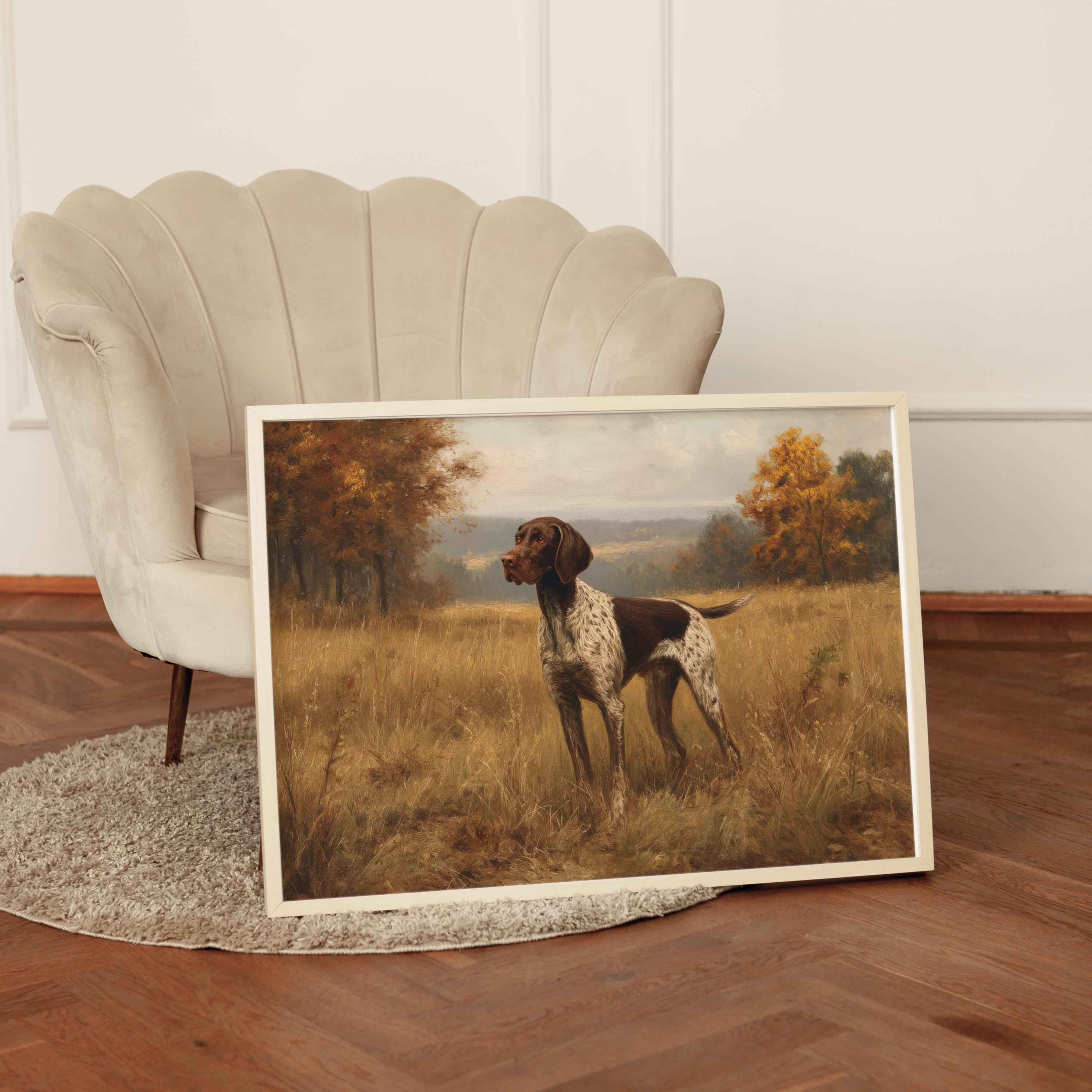 Vintage German Shorthaired Pointer Art Print, Rustic Deutsch