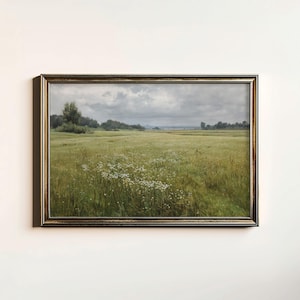 Peinture vintage de fleurs sauvages, impression de paysage de printemps rustique, décoration d&#39;art mural campagne antique, téléchargement numérique, peinture d&#39;art mural imprimable