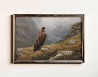 Pintura vintage de águila real, lámina artística antigua de águila real, decoración rústica de pared con águila, decoración de cabaña, descarga digital, arte mural imprimible