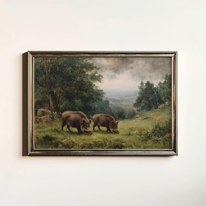 Vintage Wild Boar Print, Antique Boar Painting, Rustic Farmhouse Wall Decor, Gift for Hunter, Digital Download, Printable Wall Art